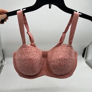 All Worthy Lace Cup Balconette Bra Rosette Size 38 D